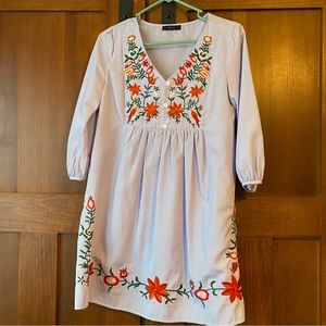 Pinstripe floral embroidered dress